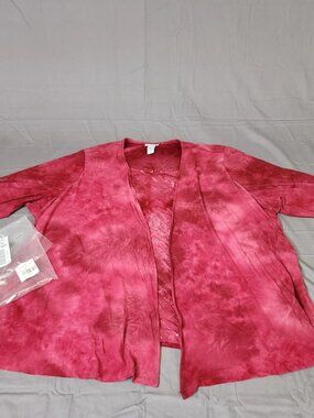 Catherines Plus Size 4X Red Tie Dye Mock Twinset Tunic Top Sequin 3/4 Sleeve